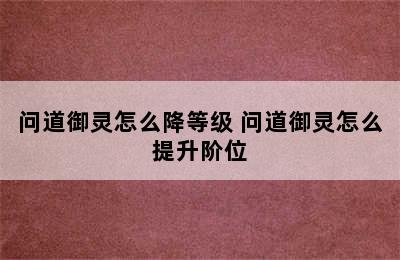 问道御灵怎么降等级 问道御灵怎么提升阶位